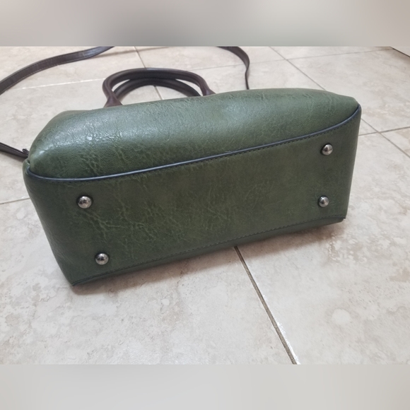 Sage Green Faux Leather Satchel w/ Brown Handle and Crossbody Strap - Picture 3 of 8